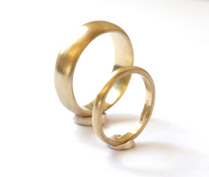 brushed 18ct gold wedding rings made by chloe michell jewellery
