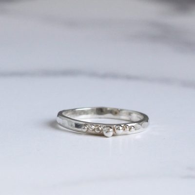 Granulated sterling silver stacking ring made by chloe michell jewellery