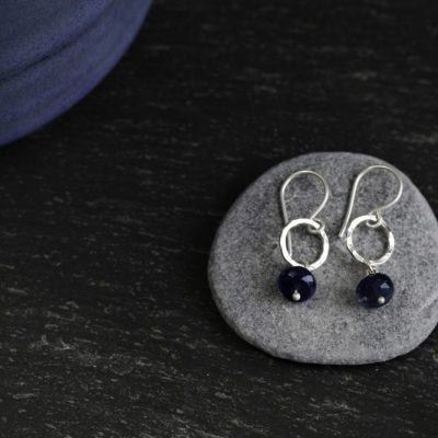 Iolite gems silver hoops earrings made by chloe michell jewellery