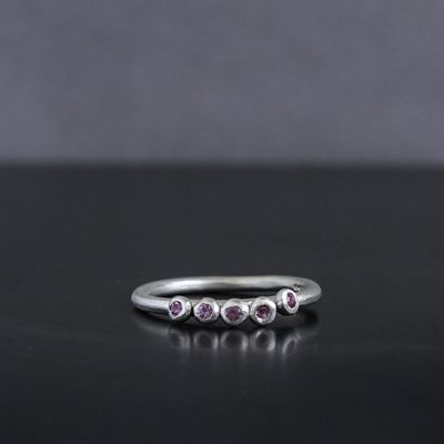 Tiny treasures pink sapphire ring in silver. Handmade in Cornwall, by Chloe Michell.