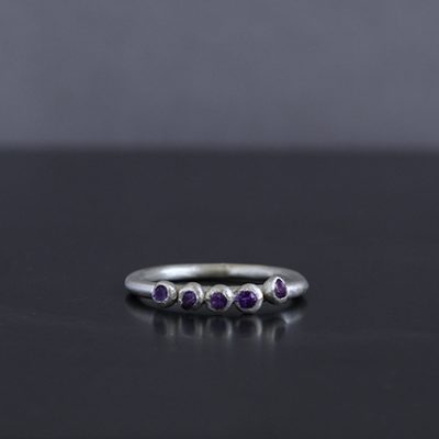 Tiny Treasure Amethyst Ring in Silver. Handmade in Cornwall, by Chloe Michell.